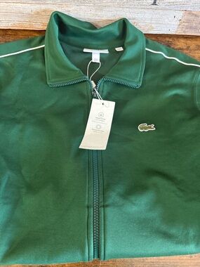 Lacoste Forest Green Zip-Up Track Jacket with Croc Patch